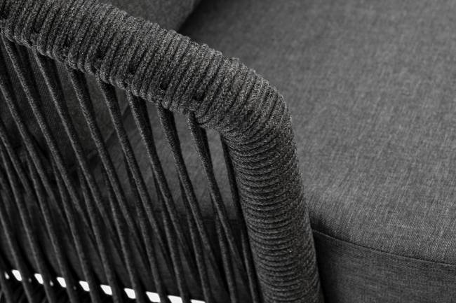 "Верона" кресло плетеное из роупа, каркас алюминий темно-серый (RAL7024) муар, роуп темно-серый круглый, ткань темно-серая 027