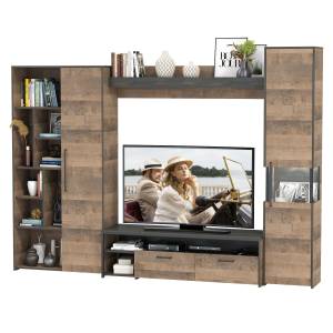 Стенка для гостиной в лофт стиле Трувор № 19 цвет дуб гранж песочный/интра