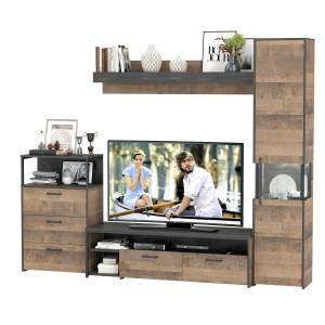 Стенка для гостиной с подсветкой Трувор № 23 цвет дуб гранж песочный/интра