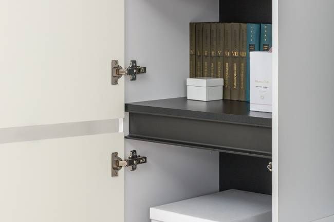 Большая стенка для гостиной Сидней № 30 цвет белый/чёрный/фасады МДФ белый глянец