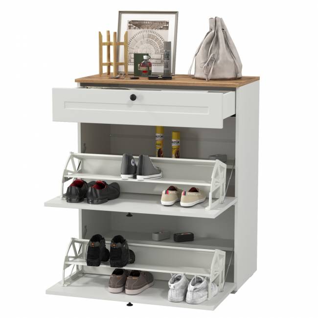 Тумба для обуви Остин 16.121 цвет белый шагрень/дуб крафт золотой