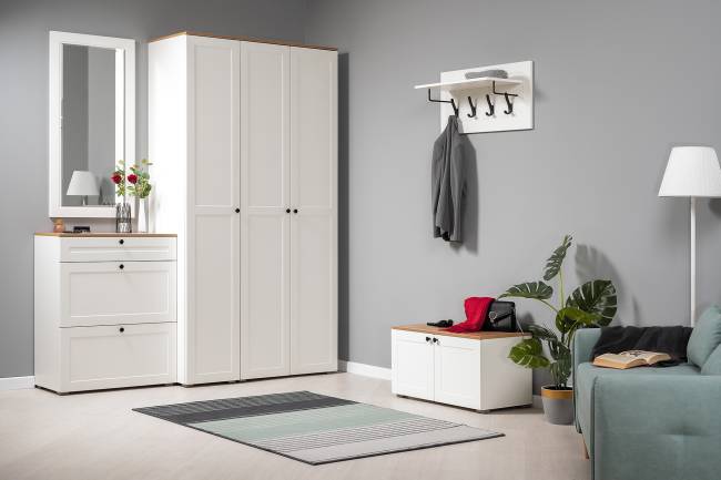 Тумба для обуви Остин 16.121 цвет белый шагрень/дуб крафт золотой