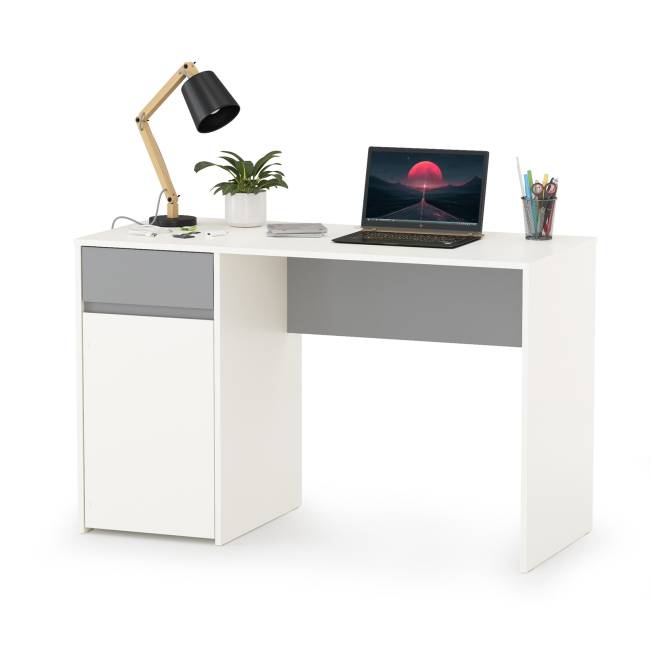 Стол компьютерный с верхней полкой и комодом Торонто цвет белый шагрень/стальной серый Стол компьютерный с верхней полкой и комодом Торонто цвет белый шагрень/стальной серый