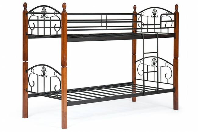 Кровать BOLERO двухярусная дерево гевея/металл, 90*200 см (bunk bed), красный дуб/черный дуб темный дерево гевея/металл Кровать BOLERO двухярусная дерево гевея/металл, 90*200 см (bunk bed), красный дуб/черный дуб темный дерево гевея/металл