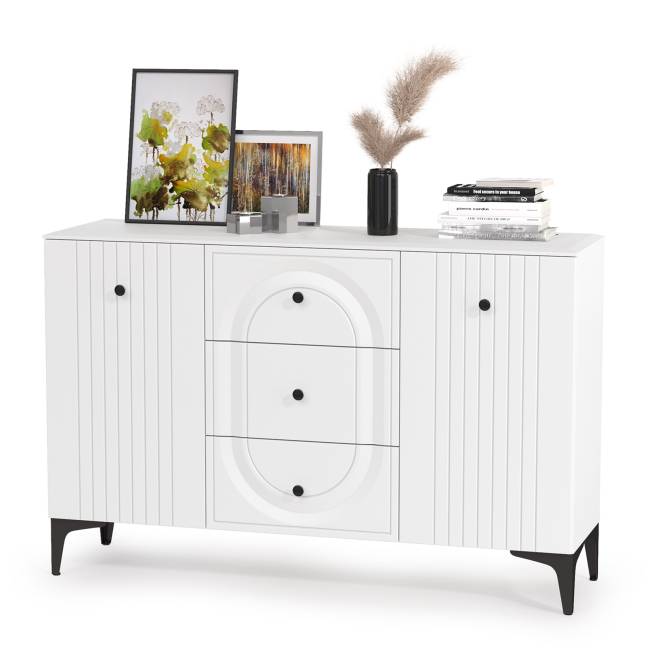 Комод для ТВ-аппаратуры с навесной полкой и широкий сервант Валенсия цвет белый шагрень Комод для ТВ-аппаратуры с навесной полкой и широкий сервант Валенсия цвет белый шагрень