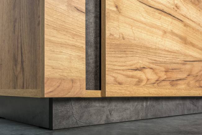 Тумба ТВ Арчи 10.85 цвет дуб крафт золотой/камень тёмный, есть подсветка за стеклом по торцу полки