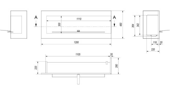 Биокамин Kratki DELTA/L/1200 угловой, TUV