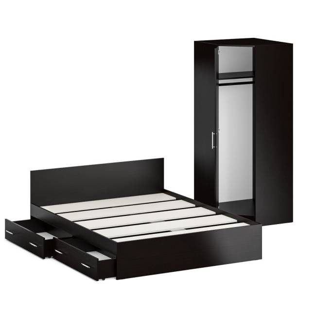 Двуспальная кровать с ящиками 1600 с угловым шкафом Стандарт цвет венге