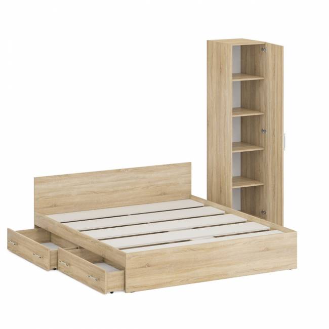 Двуспальная кровать с ящиками 1800 с пеналом Стандарт цвет дуб сонома Двуспальная кровать с ящиками 1800 с пеналом Стандарт цвет дуб сонома