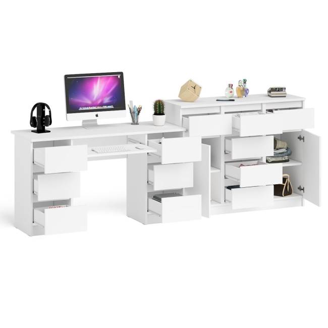 Двухтумбовый стол компьютерный МС-2 с ящиками и тумба-комод МК1200.4 Мори цвет белый Двухтумбовый стол компьютерный МС-2 с ящиками и тумба-комод МК1200.4 Мори цвет белый