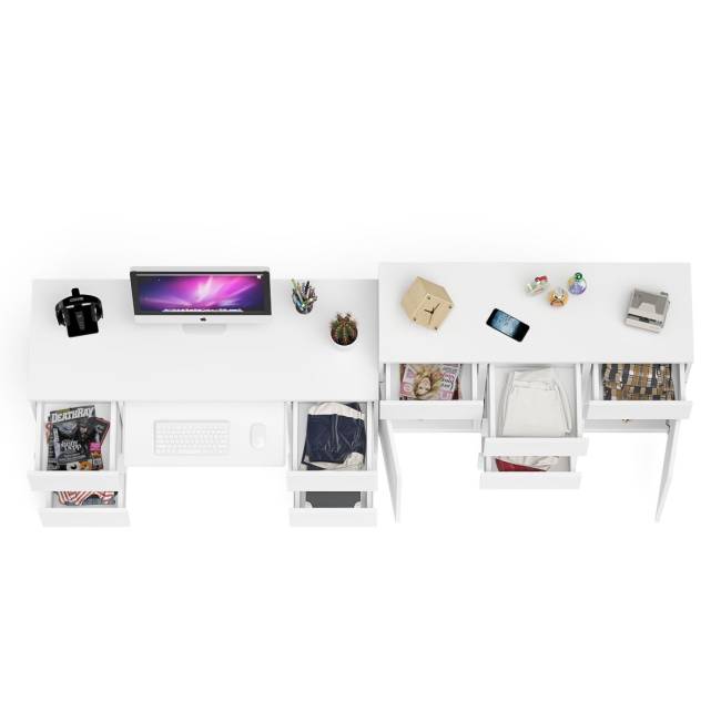 Двухтумбовый стол компьютерный МС-2 с ящиками и тумба-комод МК1200.4 Мори цвет белый Двухтумбовый стол компьютерный МС-2 с ящиками и тумба-комод МК1200.4 Мори цвет белый