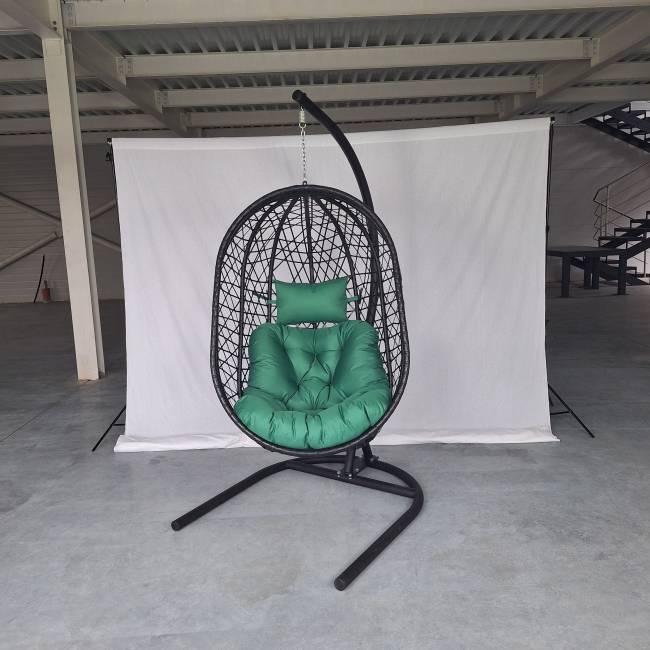 Кресло подвесное Кокон XL (стойка+основание.черн.,корзн.черн.,подуш тём-зеленый) Кресло подвесное Кокон XL (стойка+основание.черн.,корзн.черн.,подуш тём-зеленый)
