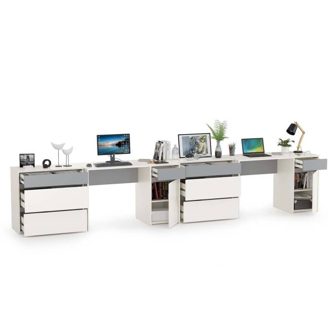 Два письменных стола и два комода Торонто цвет белый шагрень/стальной серый