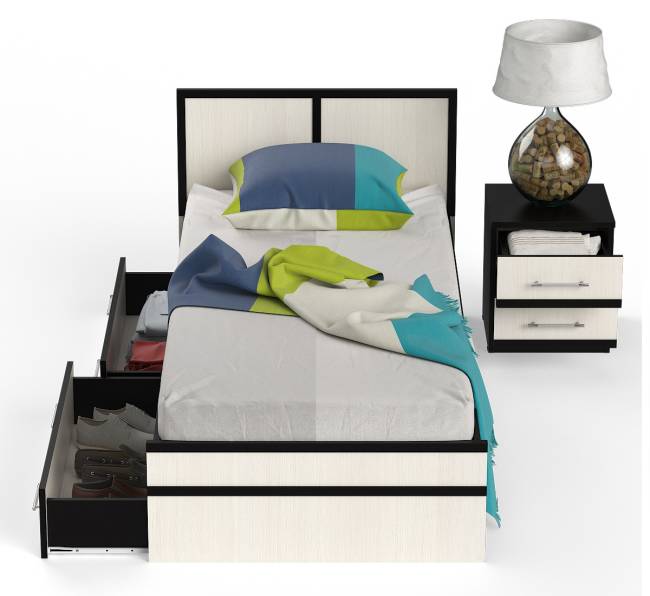 Кровать с ящиками 900 с тумбой Сакура цвет венге/дуб лоредо