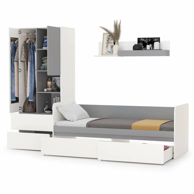 Детская мебель Торонто № 20 цвет белый шагрень/стальной серый