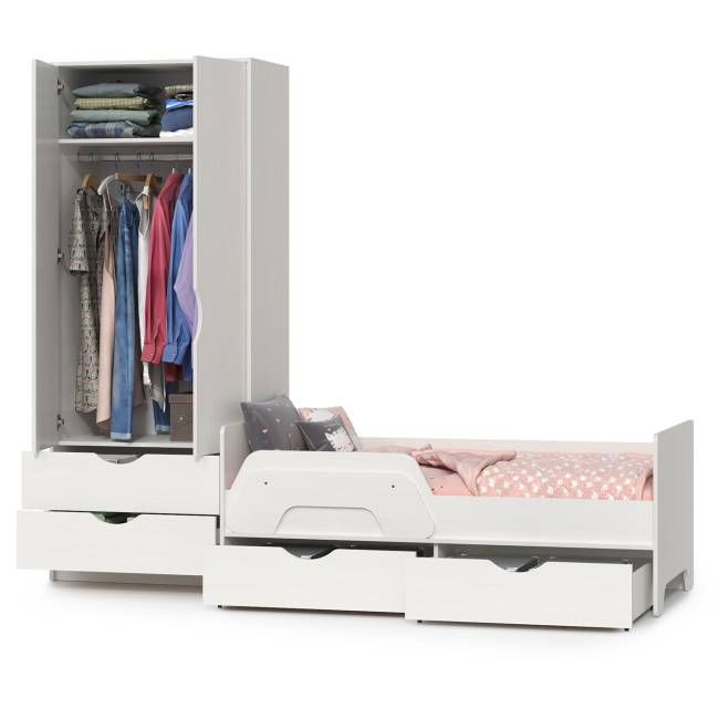 Кровать детская с ящиками со шкафом Уна цвет белый Кровать детская с ящиками со шкафом Уна цвет белый