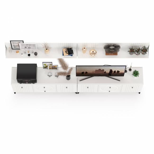 Две тумбы под ТВ с двумя полками Валенсия цвет белый шагрень