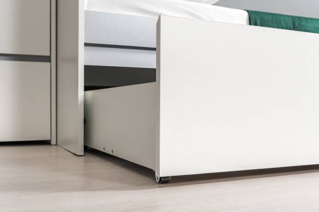 Мебель для детской комнаты с кроватью с ящиками Торонто № 23 цвет белый шагрень/стальной серый