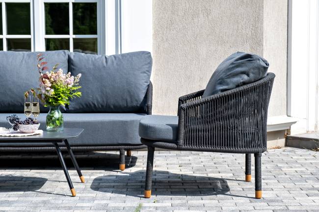 "Верона" лаунж-зона 5-местная плетеная из роупа (веревки), каркас алюминиевый темно-серый, роуп темно-серый "Верона" лаунж-зона 5-местная плетеная из роупа (веревки), каркас алюминиевый темно-серый, роуп темно-серый