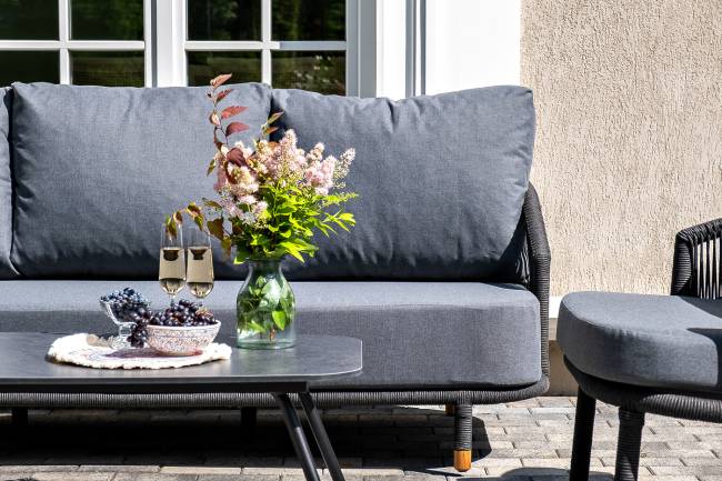 "Верона" лаунж-зона 5-местная плетеная из роупа (веревки), каркас алюминиевый темно-серый, роуп темно-серый "Верона" лаунж-зона 5-местная плетеная из роупа (веревки), каркас алюминиевый темно-серый, роуп темно-серый