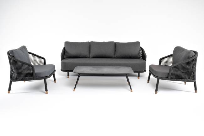 "Верона" лаунж-зона 5-местная плетеная из роупа (веревки), каркас алюминиевый темно-серый, роуп темно-серый "Верона" лаунж-зона 5-местная плетеная из роупа (веревки), каркас алюминиевый темно-серый, роуп темно-серый