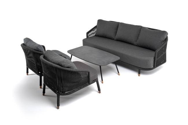 "Верона" лаунж-зона 5-местная плетеная из роупа (веревки), каркас алюминиевый темно-серый, роуп темно-серый "Верона" лаунж-зона 5-местная плетеная из роупа (веревки), каркас алюминиевый темно-серый, роуп темно-серый