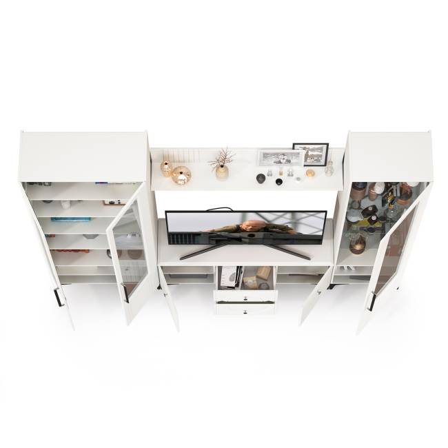 Стенка для гостиной с сервантом Валенсия № 60 цвет белый шагрень Стенка для гостиной с сервантом Валенсия № 60 цвет белый шагрень