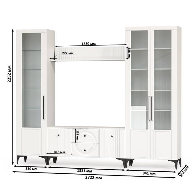 Стенка для гостиной с сервантом Валенсия № 60 цвет белый шагрень Стенка для гостиной с сервантом Валенсия № 60 цвет белый шагрень