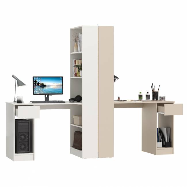 Два стола письменных с выдвижным ящиком и открытым шкафом Лайт 10.01 цвет белый гладкий/сатин Два стола письменных с выдвижным ящиком и открытым шкафом Лайт 10.01 цвет белый гладкий/сатин