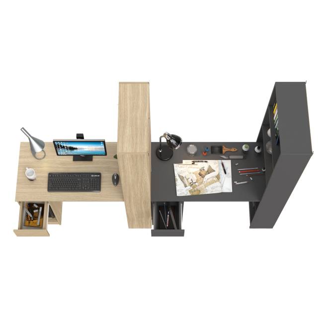 Столы компьютерные со стеллажами - комплект из двух штук Лайт 10.01 цвет плэйн/тёмно-серый