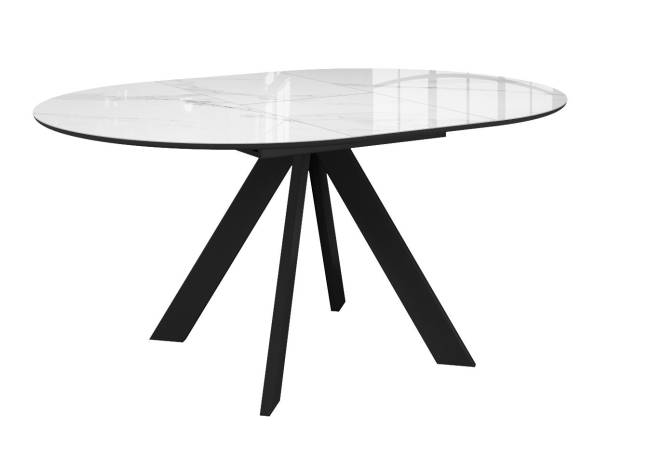 Стол DikLine SFC110 d1100 стекло Оптивайт Белый мрамор/подстолье черное/опоры черные