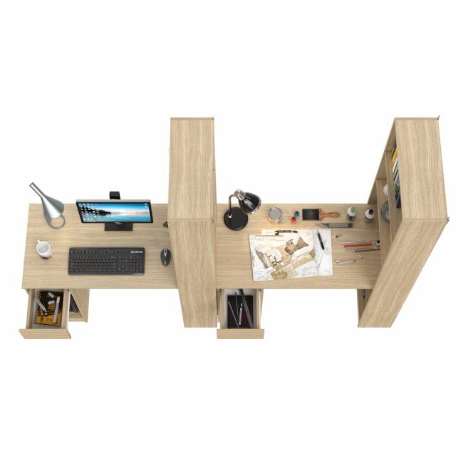 Комбинированные шкафы Лайт 10.01 с письменными столами с ящиком цвет плэйн