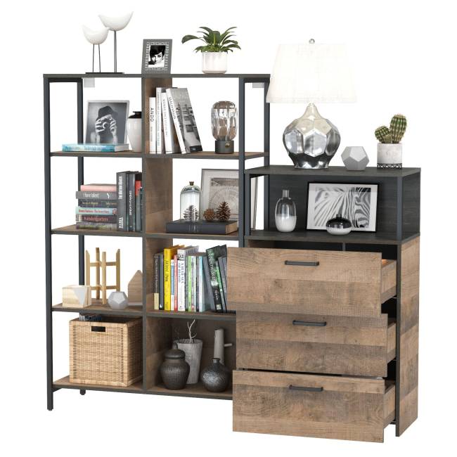 Стеллаж 13.151.02 с комодом с ящиками Трувор цвет дуб гранж песочный/интра Стеллаж 13.151.02 с комодом с ящиками Трувор цвет дуб гранж песочный/интра