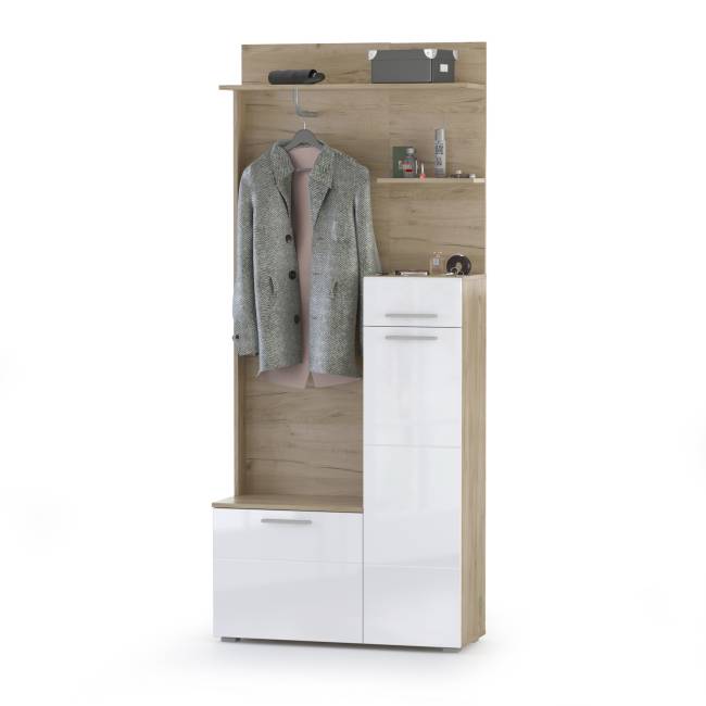 Прихожая Лайн № 3 цвет дуб крафт серый/фасады МДФ белый глянец