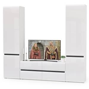 Стенка для гостиной Сидней № 7 цвет белый/чёрный/фасады МДФ белый глянец